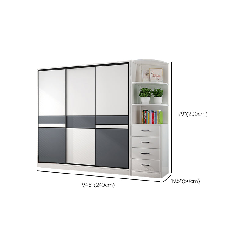 White Wood Frame Wardrobe Freestanding Wardrobe Armoire with Shelves