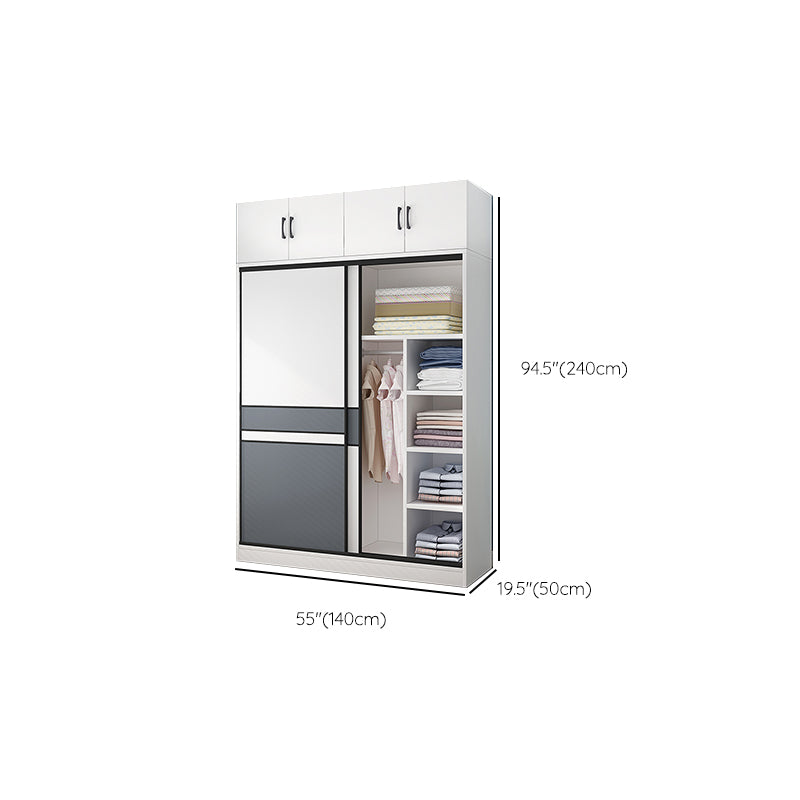 White Wood Frame Wardrobe Freestanding Wardrobe Armoire with Shelves