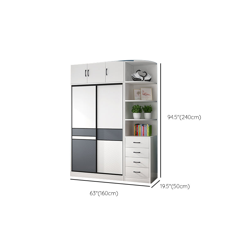 White Wood Frame Wardrobe Freestanding Wardrobe Armoire with Shelves