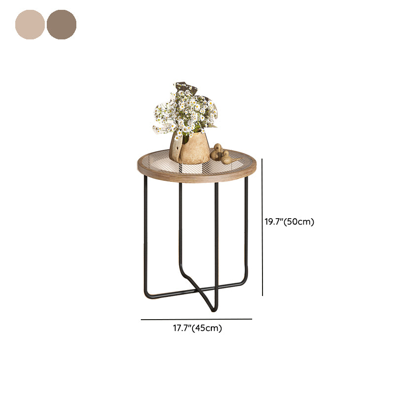 Round Glass Top Coffee Table Set Frame Cocktail Table with Wood Accent