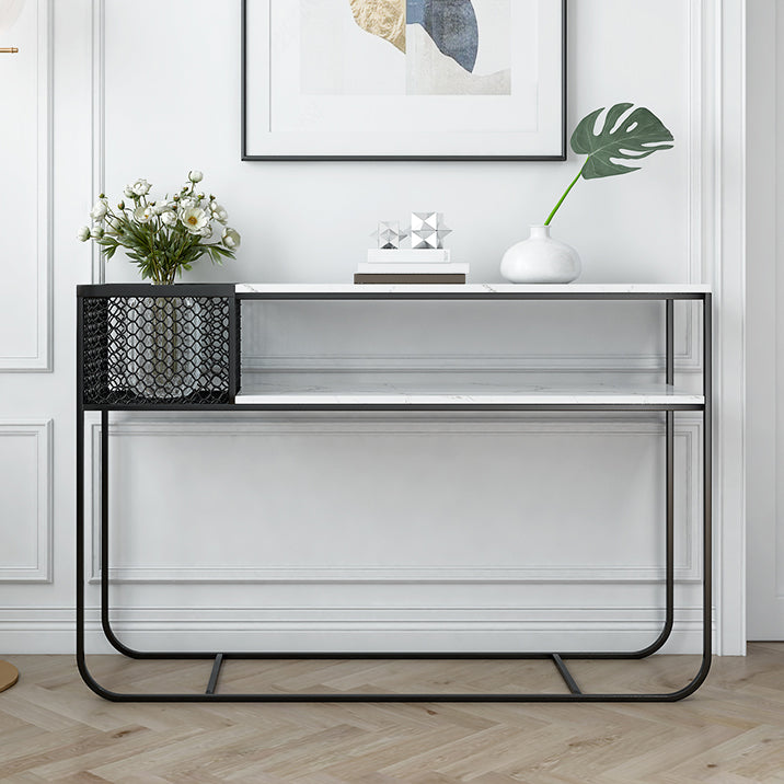 Glam Marble Console Table Rectangle White Accent Table for Hall