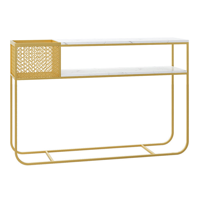 Glam Marble Console Table Rectangle White Accent Table for Hall