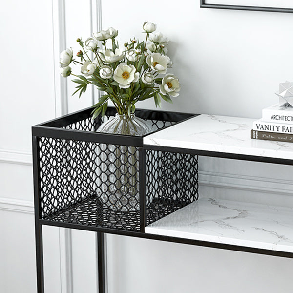 Glam Marble Console Table Rectangle White Accent Table for Hall