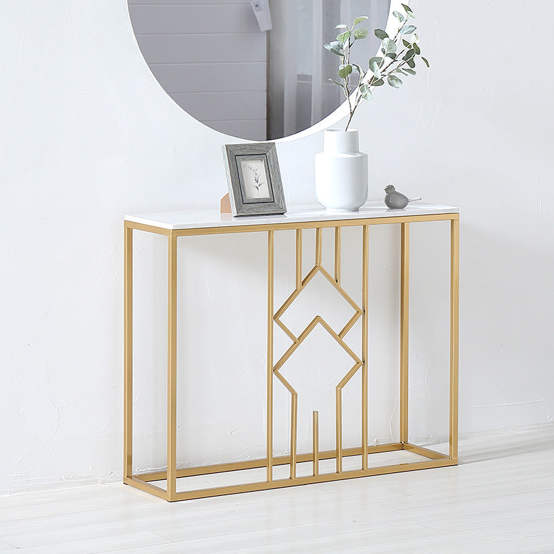 Glam Marble Console Table Rectangle White Accent Table for Hall