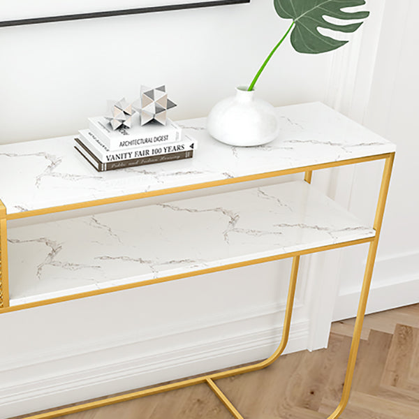 Glam Marble Console Table Rectangle White Accent Table for Hall