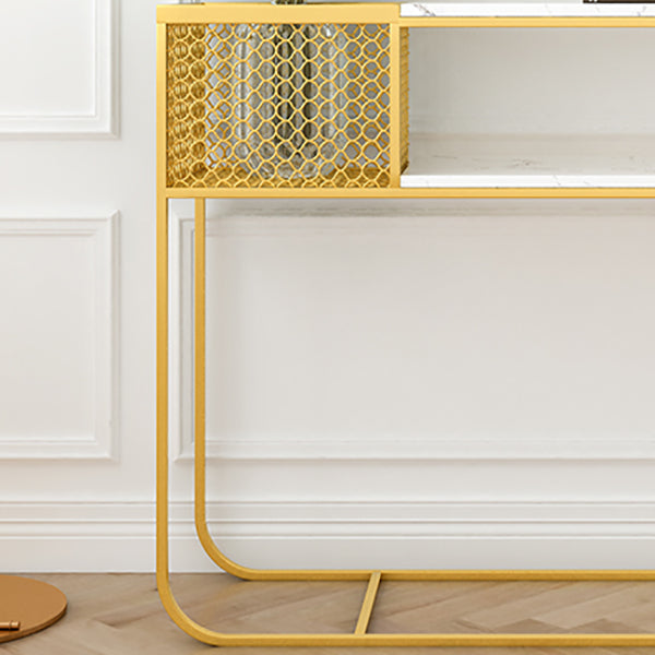 Glam Marble Console Table Rectangle White Accent Table for Hall