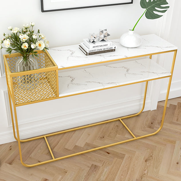 Glam Marble Console Table Rectangle White Accent Table for Hall
