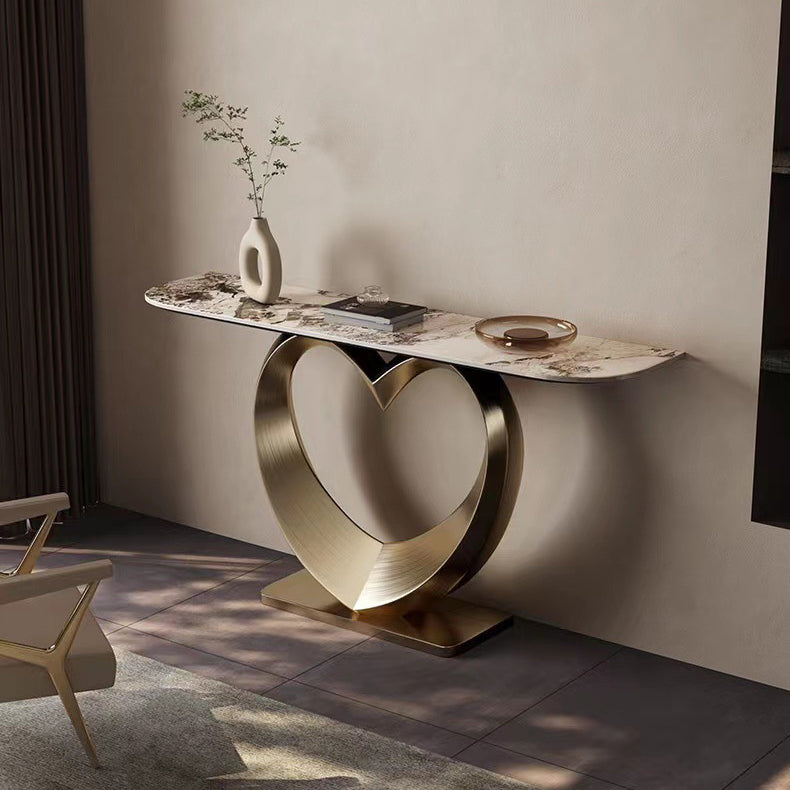 Glam Style Console Table Slate Half Moon Console Table for Hall , 14 Inch Wide