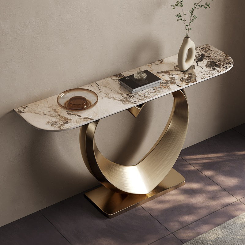 Glam Style Console Table Slate Half Moon Console Table for Hall , 14 Inch Wide