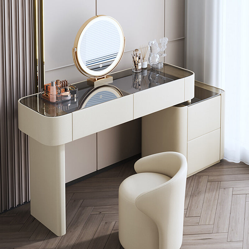 Contemporary White Makeup Vanity Desk Glass Vanity Dressing Table