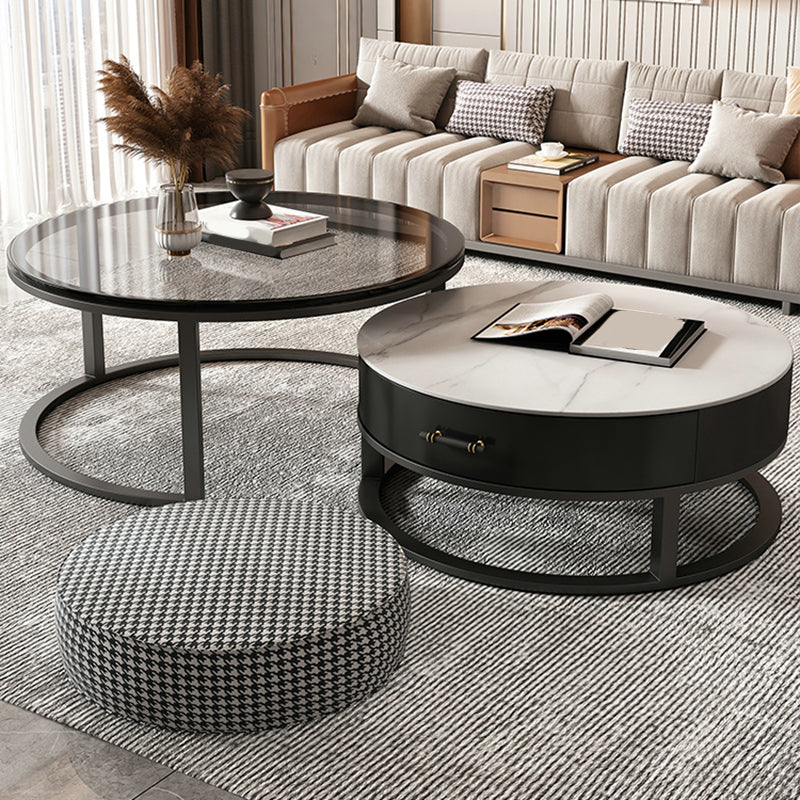 Glass Top Coffee Table Set Frame Cocktail Table with Drawers