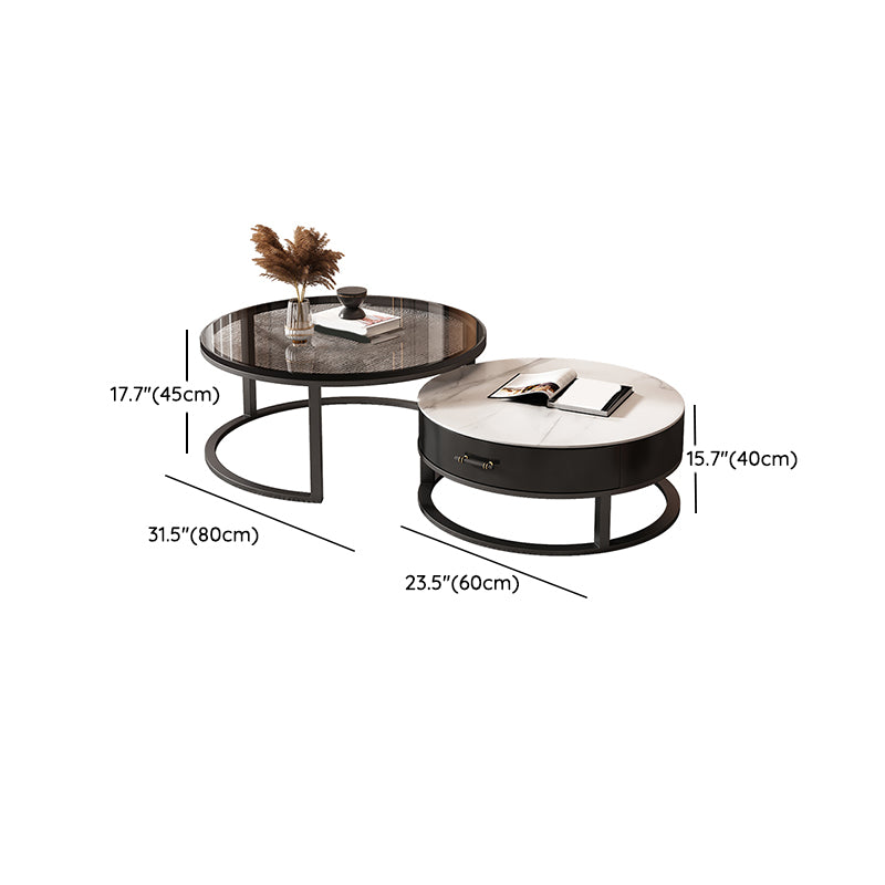 Glass Top Coffee Table Set Frame Cocktail Table with Drawers