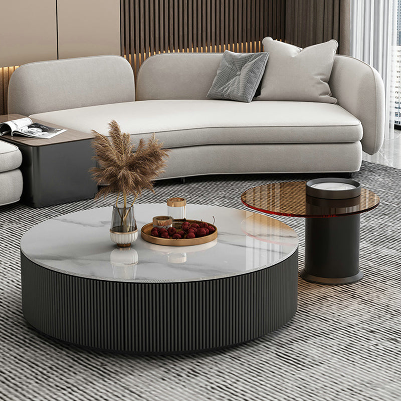 Slate Top Coffee Table Set Drum Cocktail Table with 2 Drawers