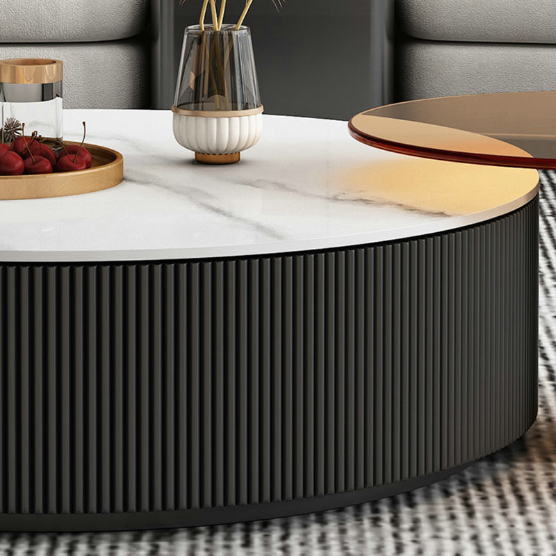 Slate Top Coffee Table Set Drum Cocktail Table with 2 Drawers