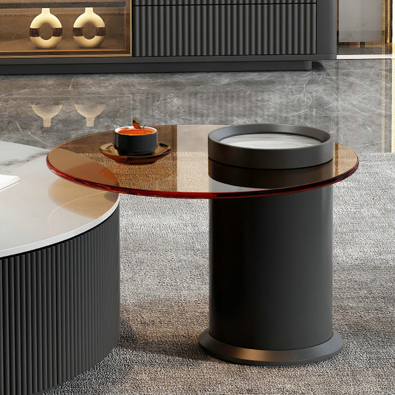 Slate Top Coffee Table Set Drum Cocktail Table with 2 Drawers