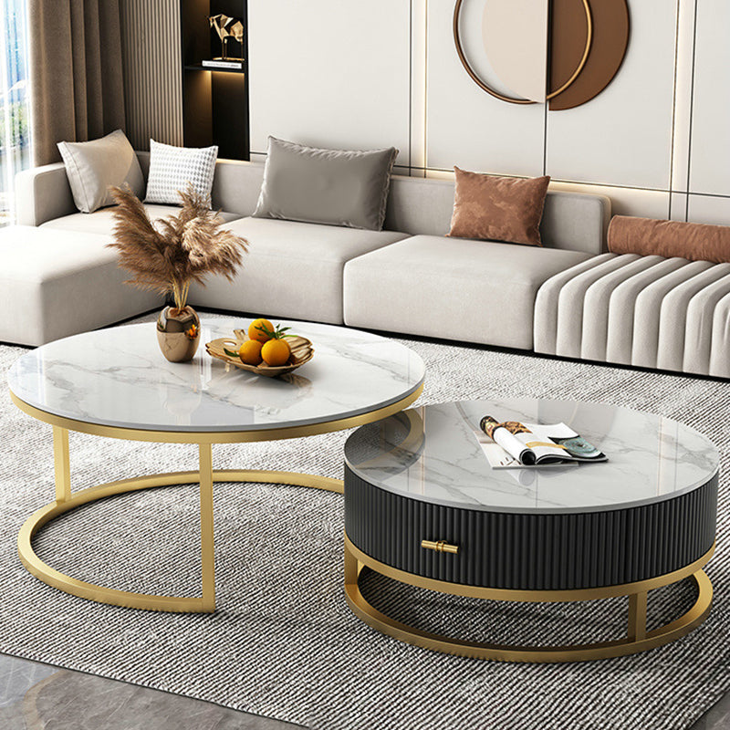 Slate Top Coffee Table Set Frame Cocktail Table with Drawers