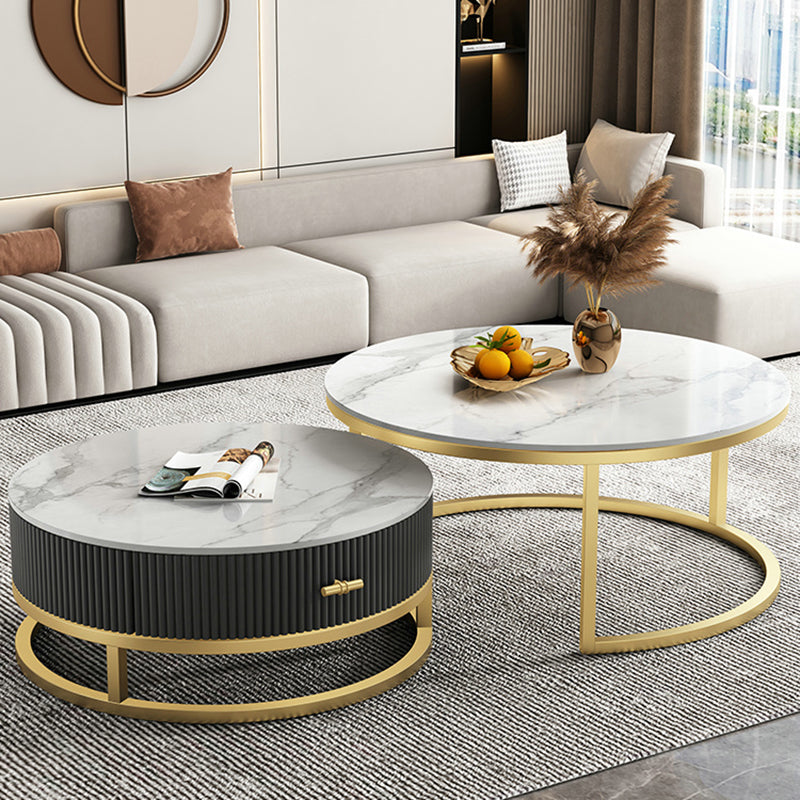 Slate Top Coffee Table Set Frame Cocktail Table with Drawers
