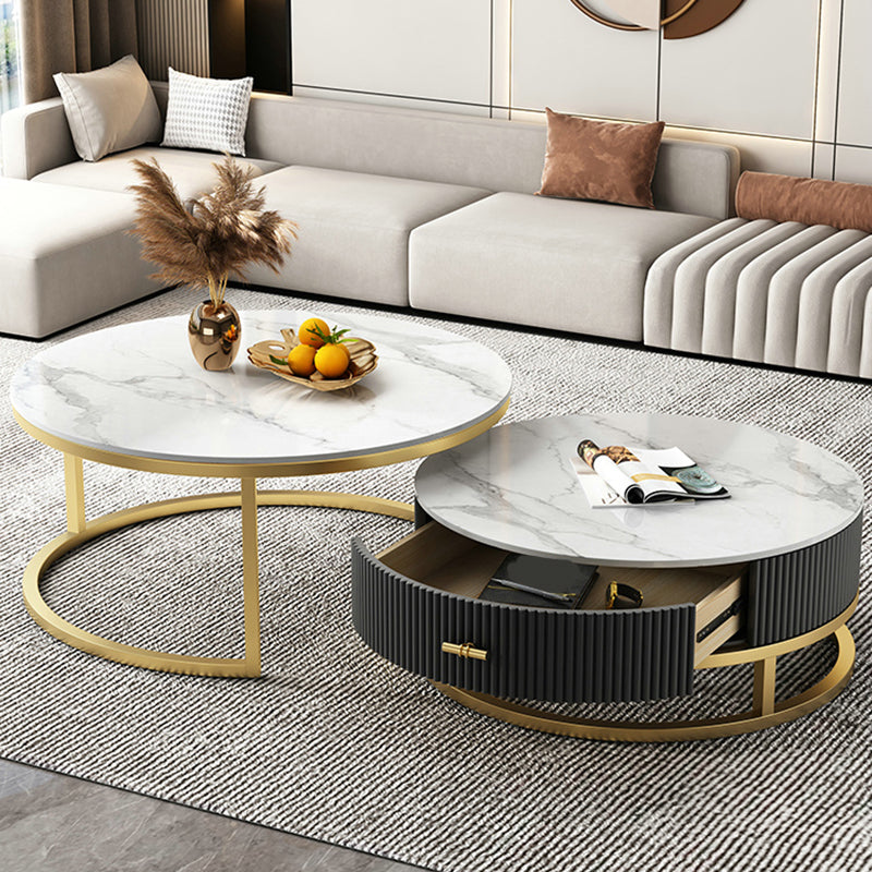 Slate Top Coffee Table Set Frame Cocktail Table with Drawers