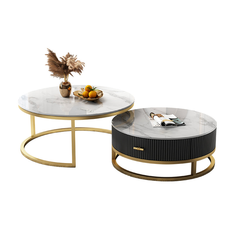 Slate Top Coffee Table Set Frame Cocktail Table with Drawers