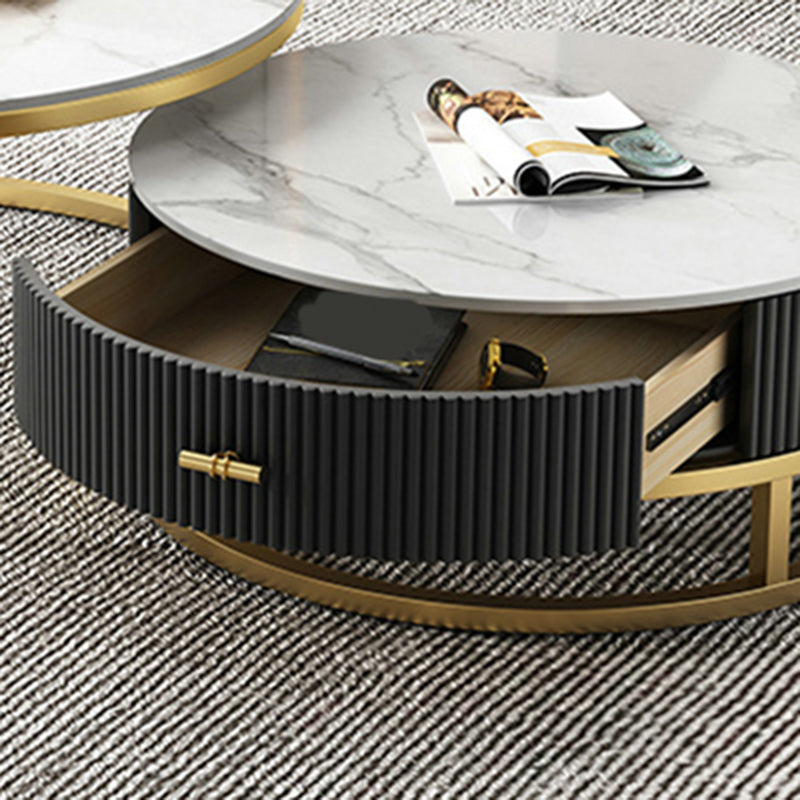 Slate Top Coffee Table Set Frame Cocktail Table with Drawers