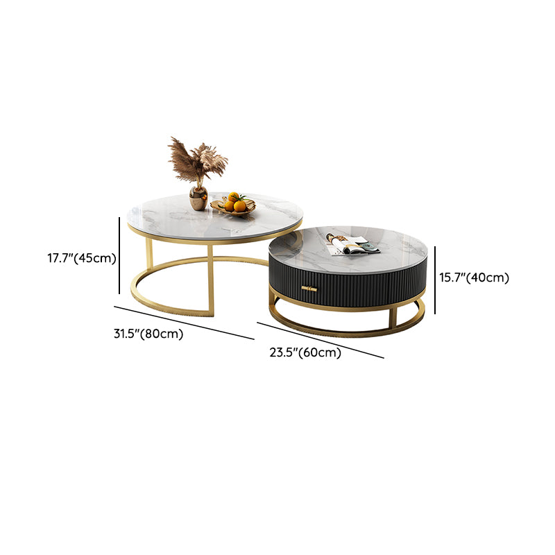 Slate Top Coffee Table Set Frame Cocktail Table with Drawers
