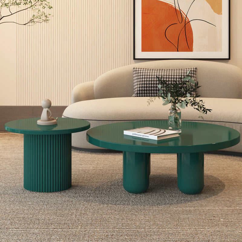 Contemporary Round Coffee Table Set Pedestal Wood Cocktail Table