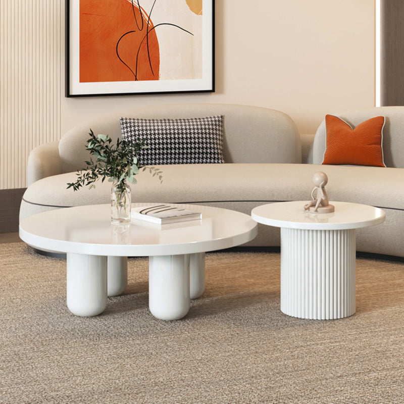 Contemporary Round Coffee Table Set Pedestal Wood Cocktail Table