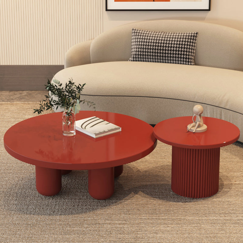 Contemporary Round Coffee Table Set Pedestal Wood Cocktail Table