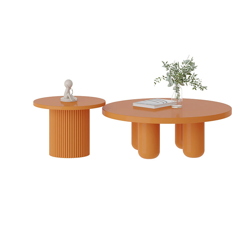Contemporary Round Coffee Table Set Pedestal Wood Cocktail Table
