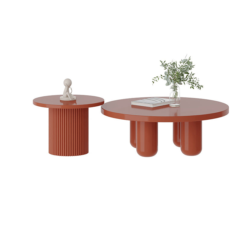 Contemporary Round Coffee Table Set Pedestal Wood Cocktail Table