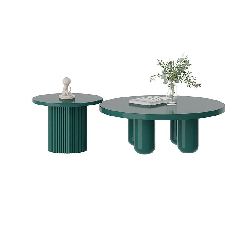 Contemporary Round Coffee Table Set Pedestal Wood Cocktail Table
