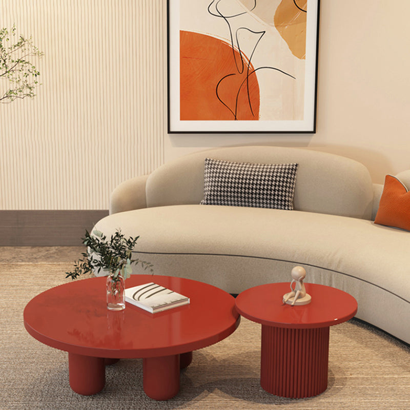 Contemporary Round Coffee Table Set Pedestal Wood Cocktail Table
