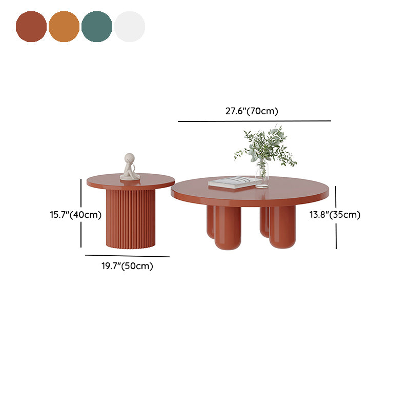 Contemporary Round Coffee Table Set Pedestal Wood Cocktail Table