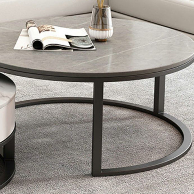 Slate Top Coffee Table Set Round Frame Cocktail Table with Drawers