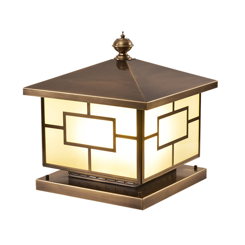 Square Shape Metal Pillar Lamp Modern Style Waterproof Outdoor Light in Bronze