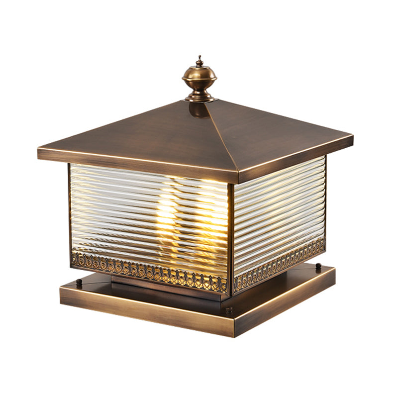 Square Shape Metal Pillar Lamp Modern Style Waterproof Outdoor Light in Bronze