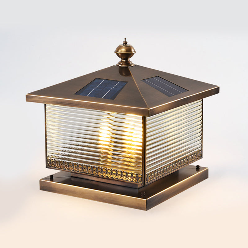 Square Shape Metal Pillar Lamp Modern Style Waterproof Outdoor Light in Bronze