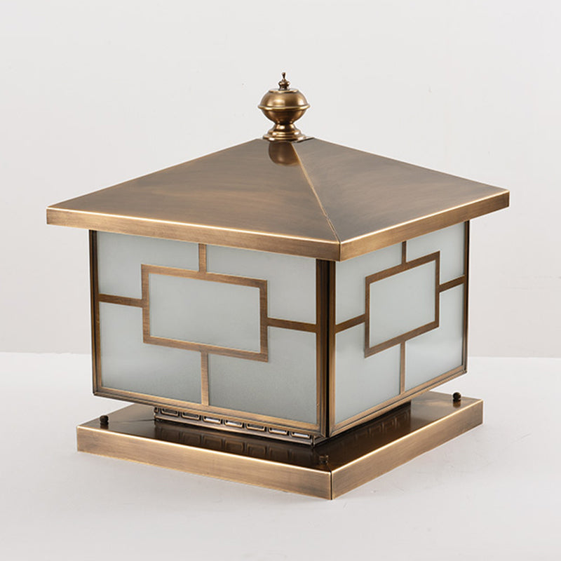 Square Shape Metal Pillar Lamp Modern Style Waterproof Outdoor Light in Bronze
