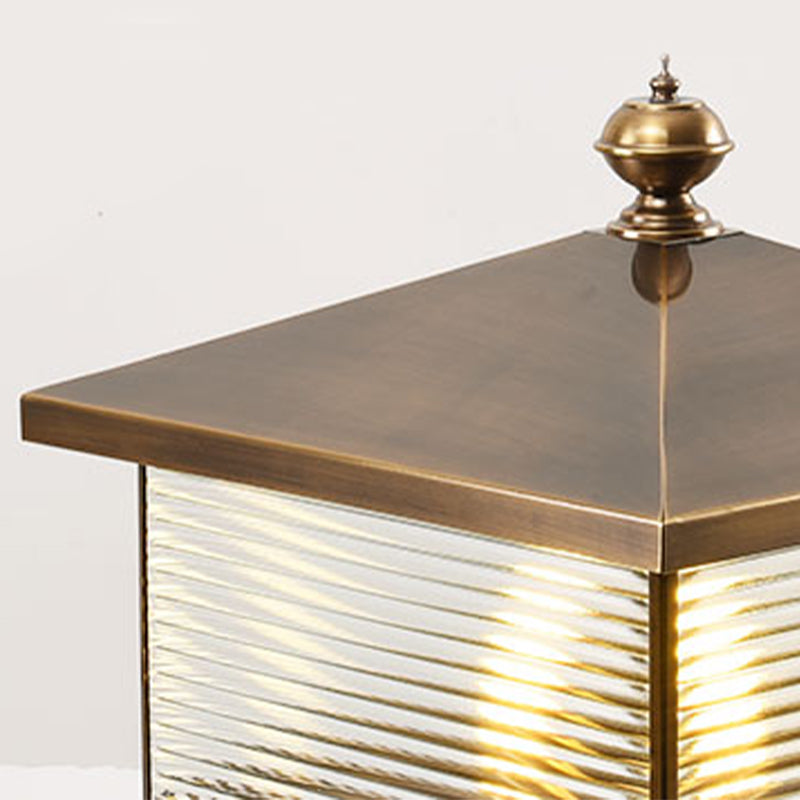 Square Shape Metal Pillar Lamp Modern Style Waterproof Outdoor Light in Bronze