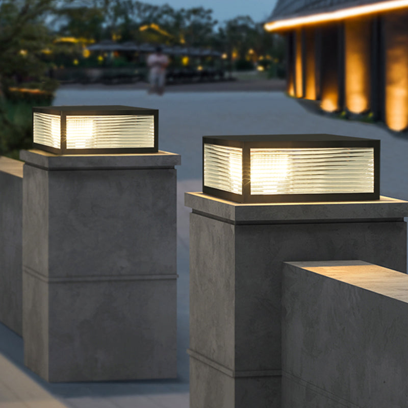 Rectangular Shape Metal Solar Pillar Lamp Modern 1 Light Outdoor Light in Black