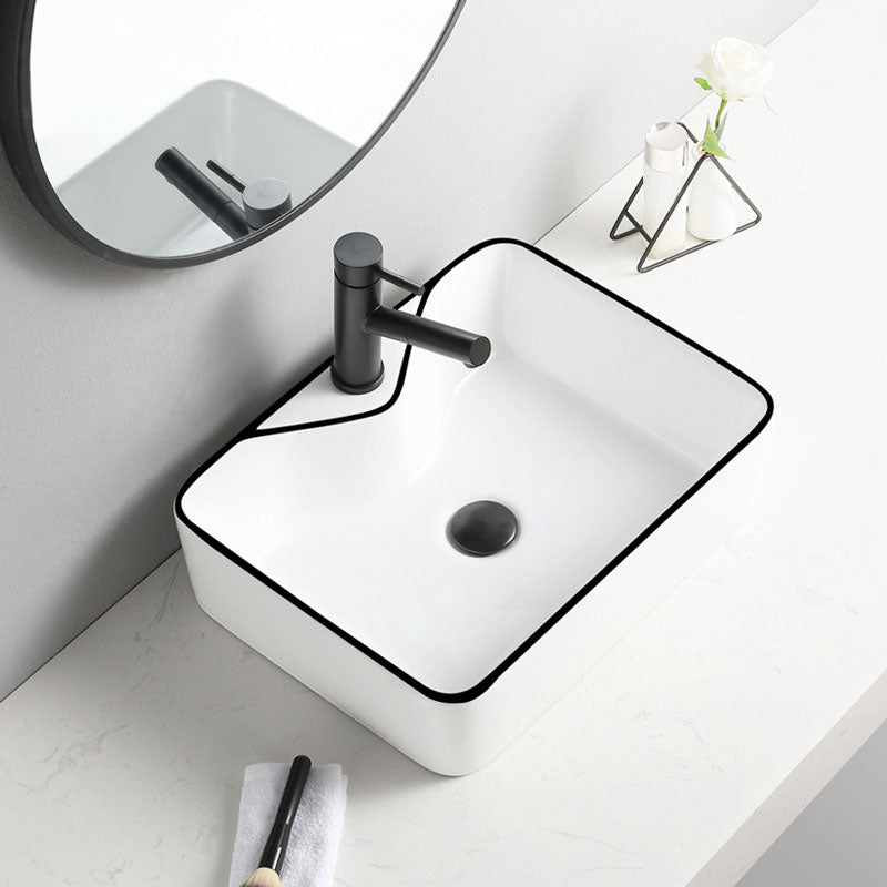 Contemporary Bathroom Sink Porcelain Rectangular Vessel Sink(Not Including Faucet)