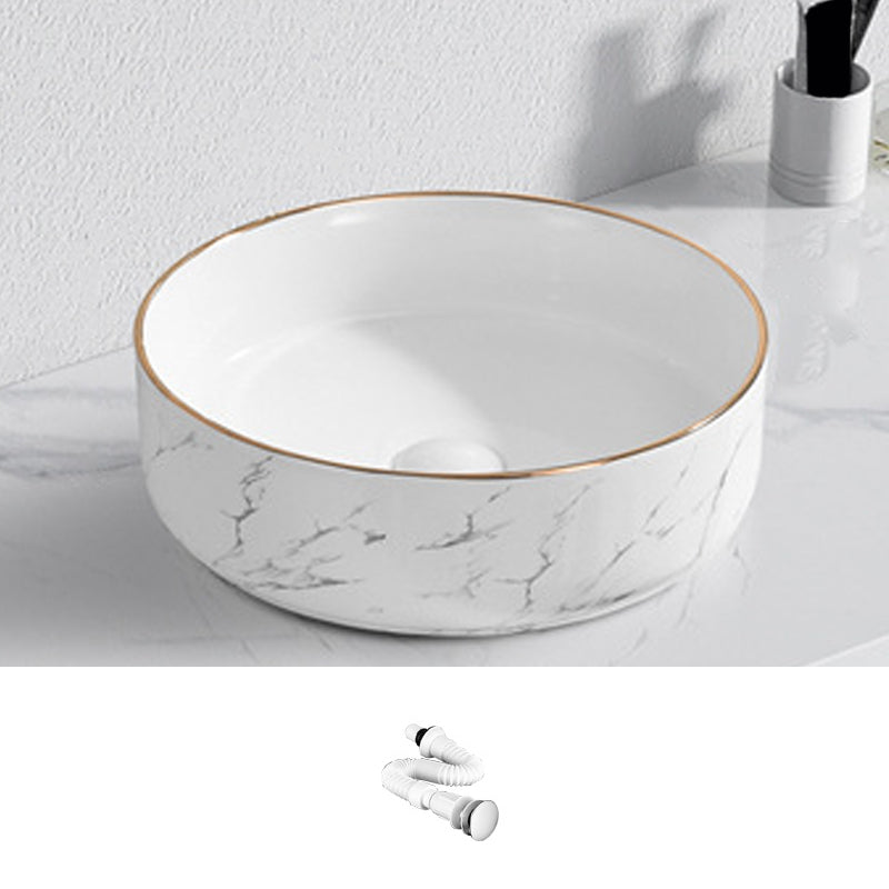 Contemporary Bathroom Sink with Pop-Up Drain Porcelain Oval-Shape Vessel Bathroom Sink