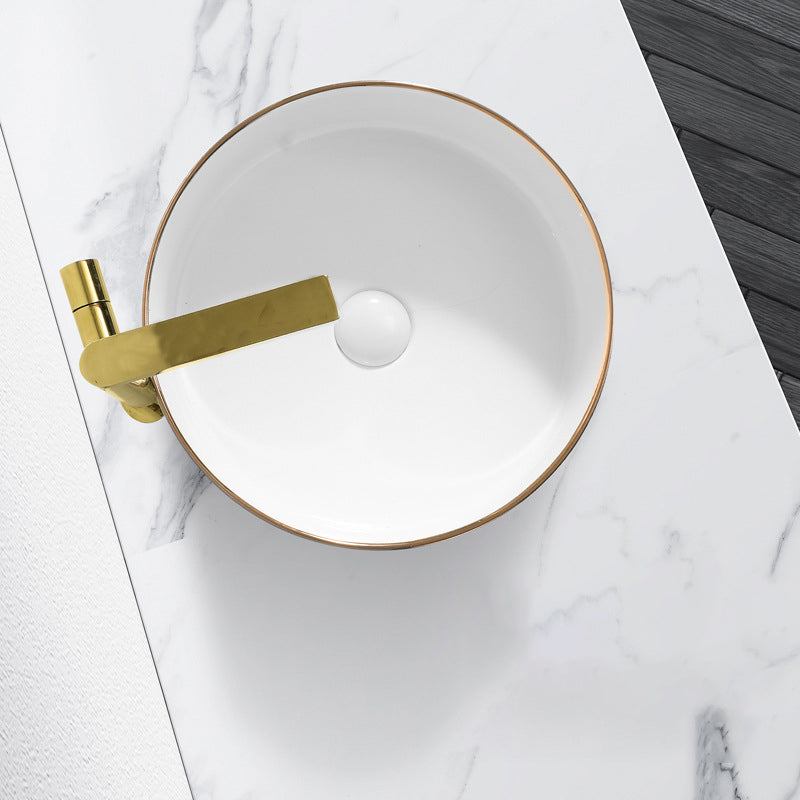 Contemporary Bathroom Sink with Pop-Up Drain Porcelain Oval-Shape Vessel Bathroom Sink