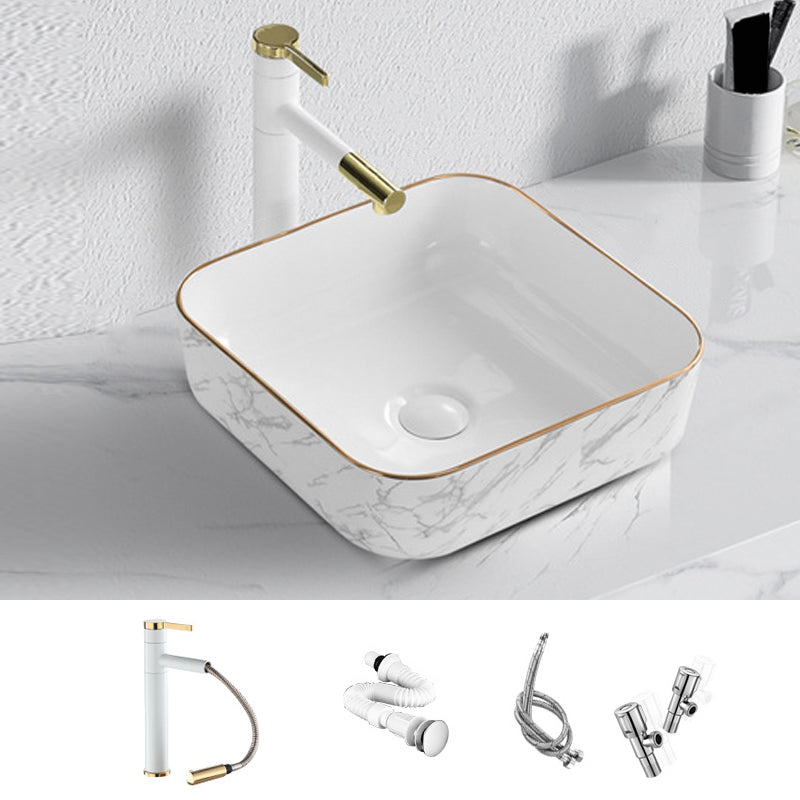 Contemporary Bathroom Sink with Pop-Up Drain Porcelain Oval-Shape Vessel Bathroom Sink