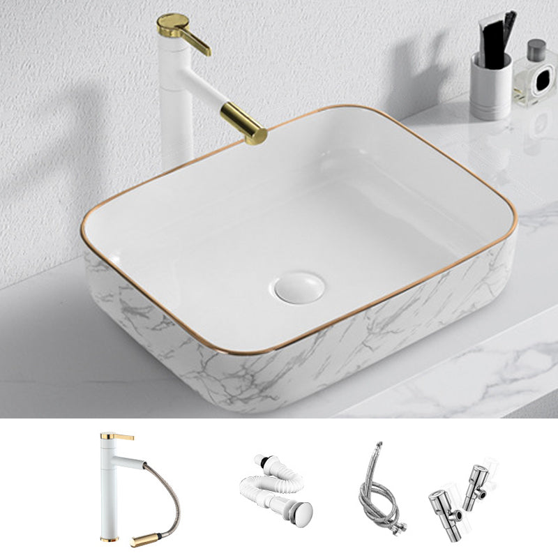 Contemporary Bathroom Sink with Pop-Up Drain Porcelain Oval-Shape Vessel Bathroom Sink