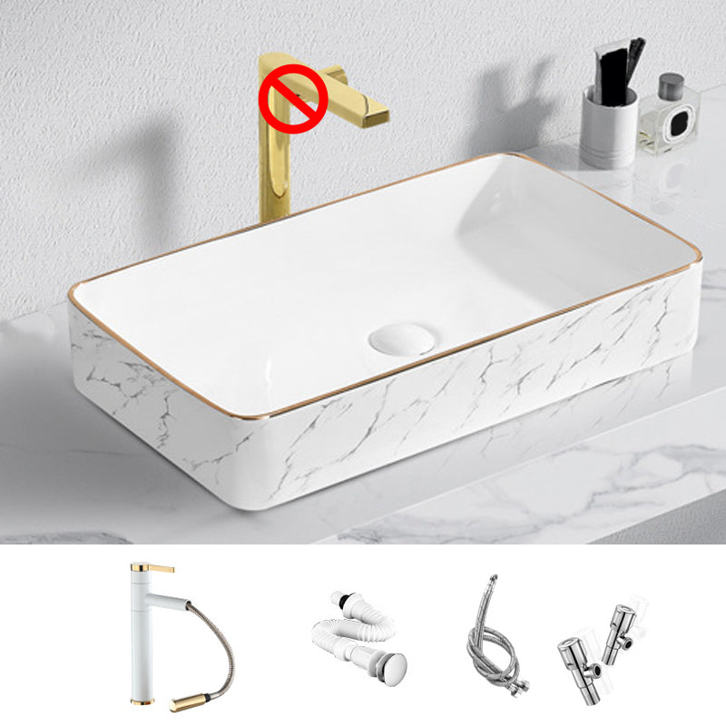 Contemporary Bathroom Sink with Pop-Up Drain Porcelain Oval-Shape Vessel Bathroom Sink
