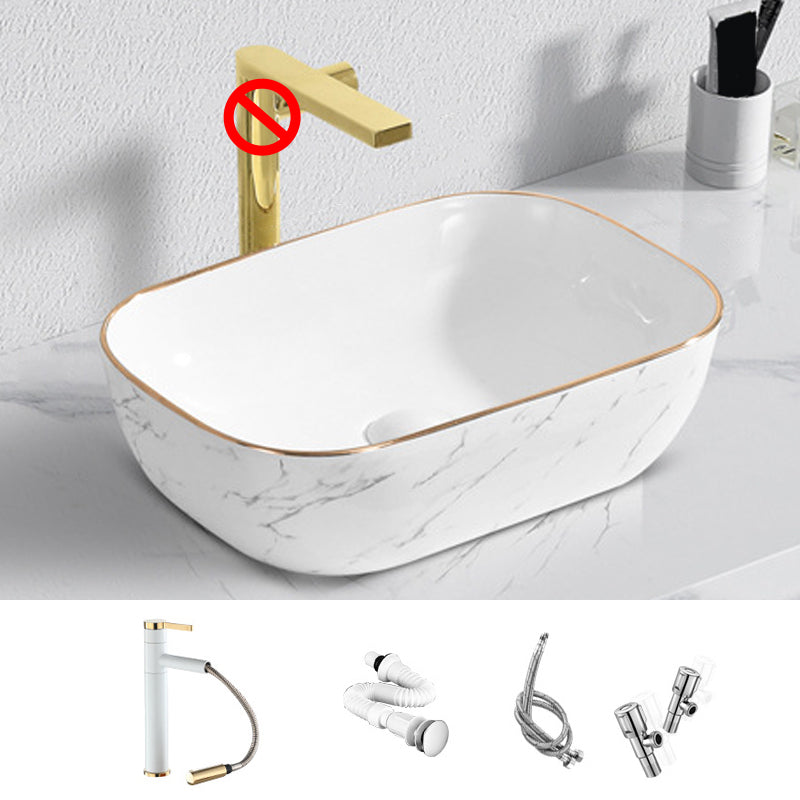 Contemporary Bathroom Sink with Pop-Up Drain Porcelain Oval-Shape Vessel Bathroom Sink