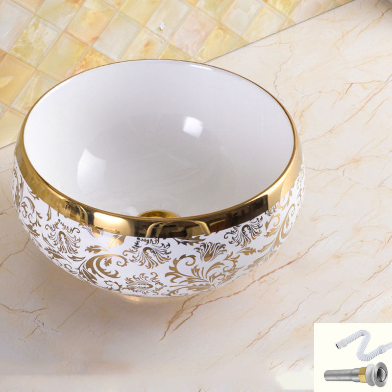 Traditional Vessel Sink Oval Porcelain with Pop-Up Drain and Faucet Vessel Lavatory Sink