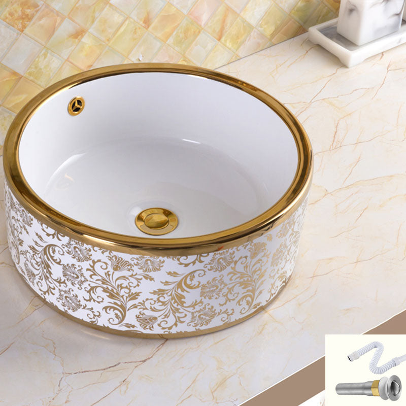 Traditional Vessel Sink Oval Porcelain with Pop-Up Drain and Faucet Vessel Lavatory Sink