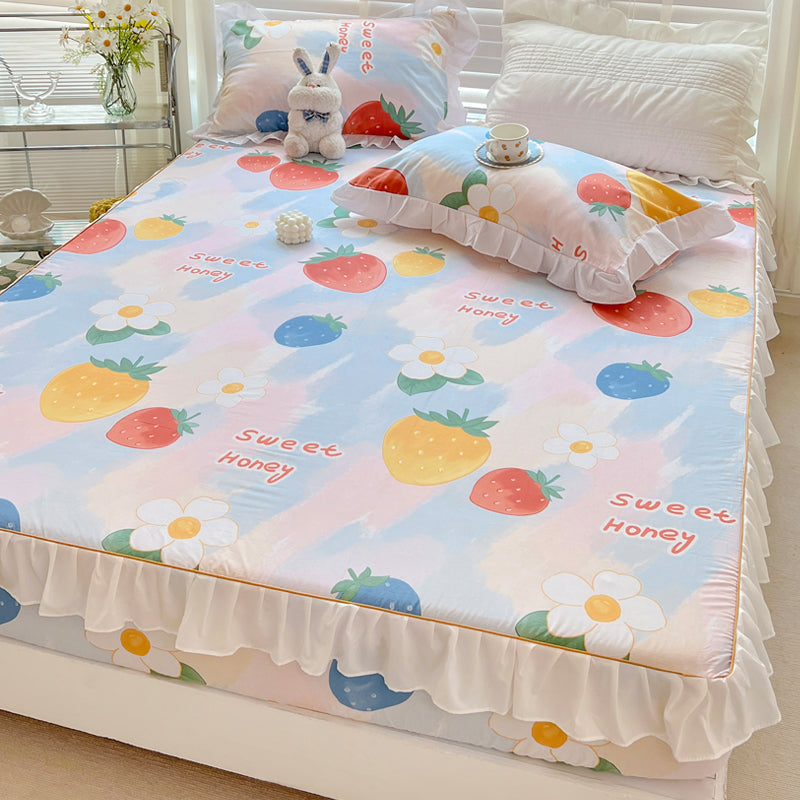 Cotton Fitted Sheet Floral Print Super Soft Bed Sheet Set for Bedroom